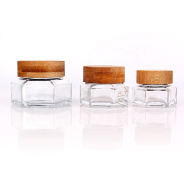 custom crystal 50g face cream cosmetic glass jar with bamboo lid